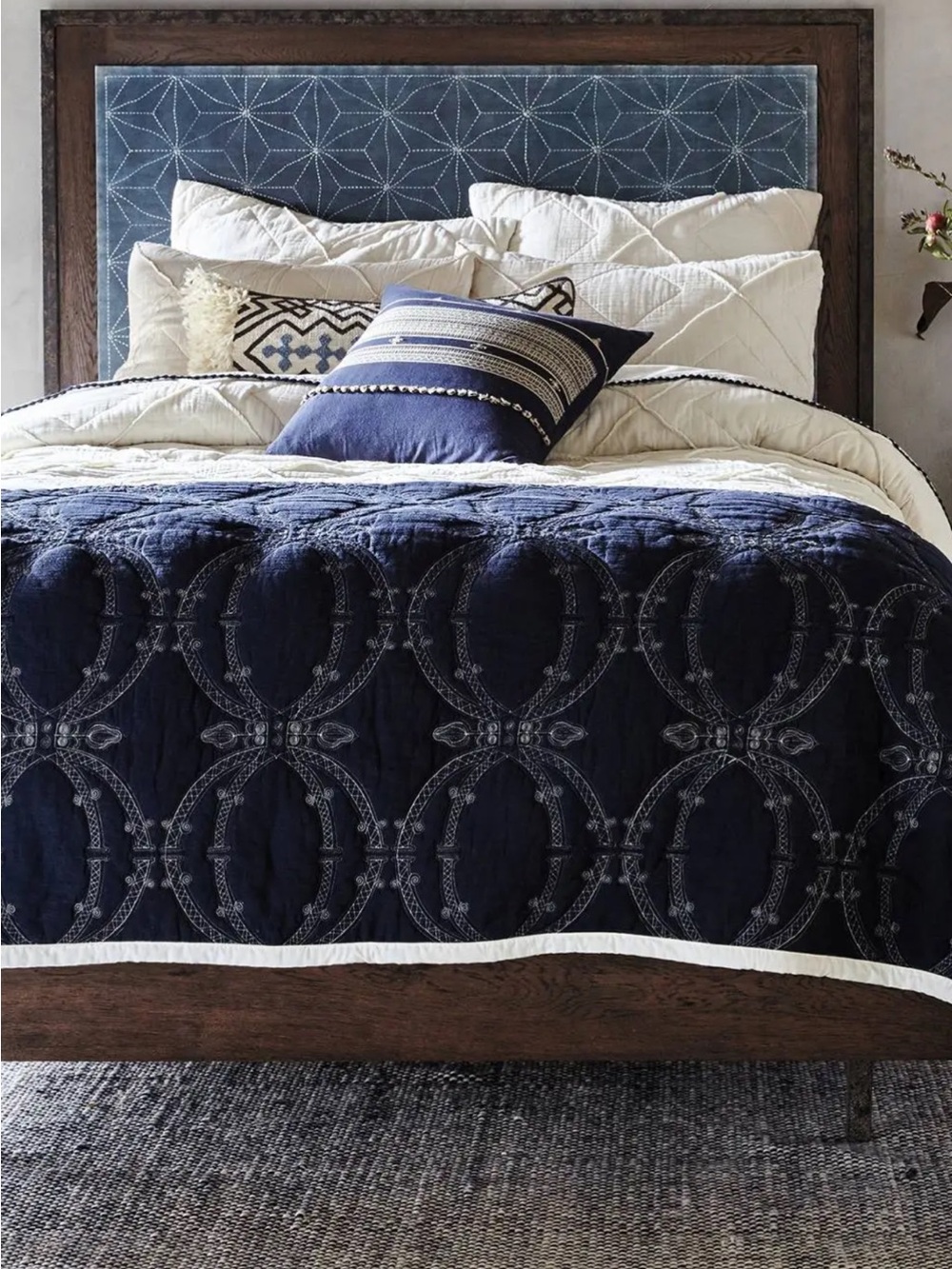 Anthropologie Tonoda queen Navy Quilted Coverlet